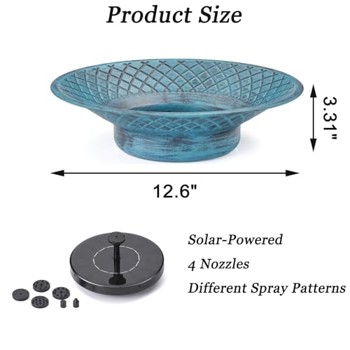 12.6" Bird Baths for Outdoors, Bird Bath Fountains Solar Power, Hummingbird Bath Fountain, Solar Bird Bath Fountain for Garden Patio Decor(Blue) - color: Blue