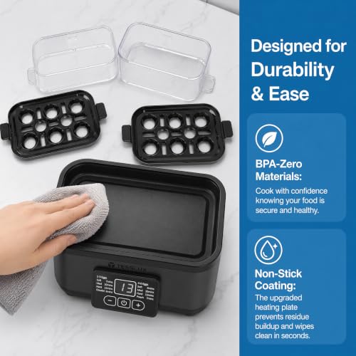 Tesslux Egg Cooker, Dual Layer 12 Egg Boiler, Soft Hard Poached, Black | LED Countdown Timer, Touch Control, Poaching Bowl, Omelet Maker, Two Trays, Vegetable Steamer, Auto Shut-Off, Buzzer Alert - color: Black