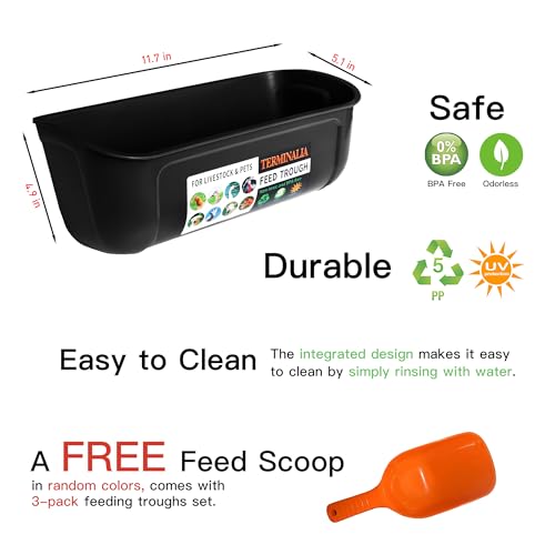 Terminalia 3 Pack Duck Chicken Poultry Hanging Fence Feeder | 8 Quarts in Total | Black｜A Free Feed Scoop Included - color: 3Black
