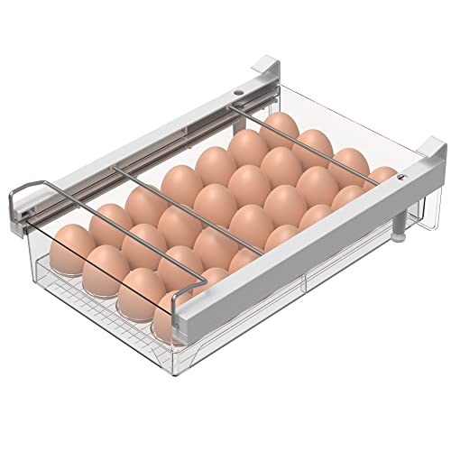 Large Refrigerator Drawer with Removable 28 Grid Egg Tray, Clear Egg Drawer for Fridge Organizer Bins, Fridge Storage Container Under Shelf Holder for Fruit,Vegetable,Meat,Cheese