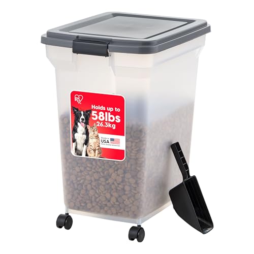 IRIS USA Dog Food Storage Container, Up to 58 lbs, Dark Gray, Made in USA | Includes 2-Cup Scoop & Wheels, Airtight Seal, BPA-Free, Bird Seed, Cat food, Cat Litter, Chicken Feed, Pellets - color: Dark Gray, size: 58 lbs