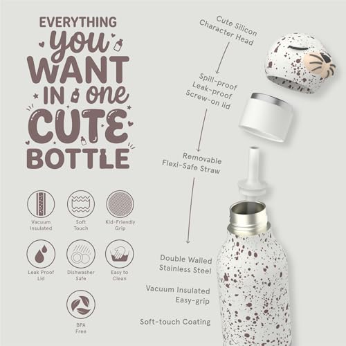 asobu Bestie Water Bottle, Cute Collectible Character, Leak Proof, BPA Free | 16 oz, Stays Cold 24 Hours, Double Wall Vacuum Insulation, Food Grade Stainless Steel, Spill Resistant, Great Gift Idea - color: Seal White