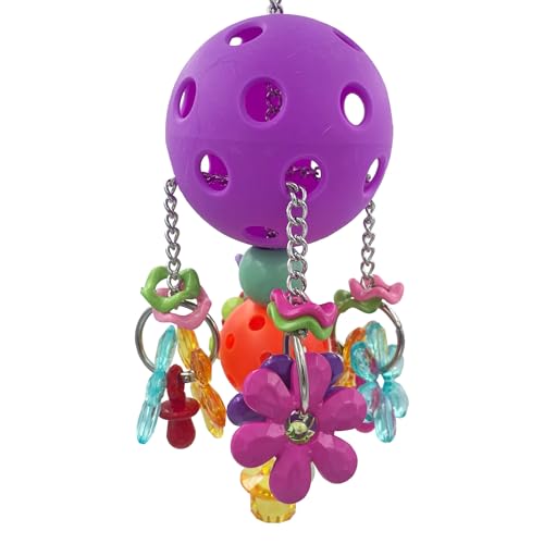 Pullable Bird Plastic Ball Toys with Acrylic Pacifiers and Flowers, Colorful Parrot Toys for Medium and Large Parrot Quaker Monk Parakeet Sun Conures (Purple) - color: Purple