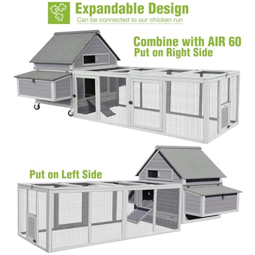 GUTINNEEN Large Chicken Coop for 4-6 Chickens, Movable Thickened Wooden Hen House on Wheels with Easy Clean Removable Tray & 2 Nesting Boxes, Extra Large Outdoor Duck Cage & Rabbit Hutch - color: Grey 14.61ft²