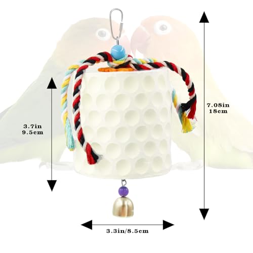 Extra Large Bird Chewing Toy, Parrot Beak Grinding Calcium Stone with Bells, Bird Cage Accessories, Cage Toys for Cockatiel Parakeet Parrot Budgies Rat Hamster Chinchilla Rabbit Bunny African Grey - color: White