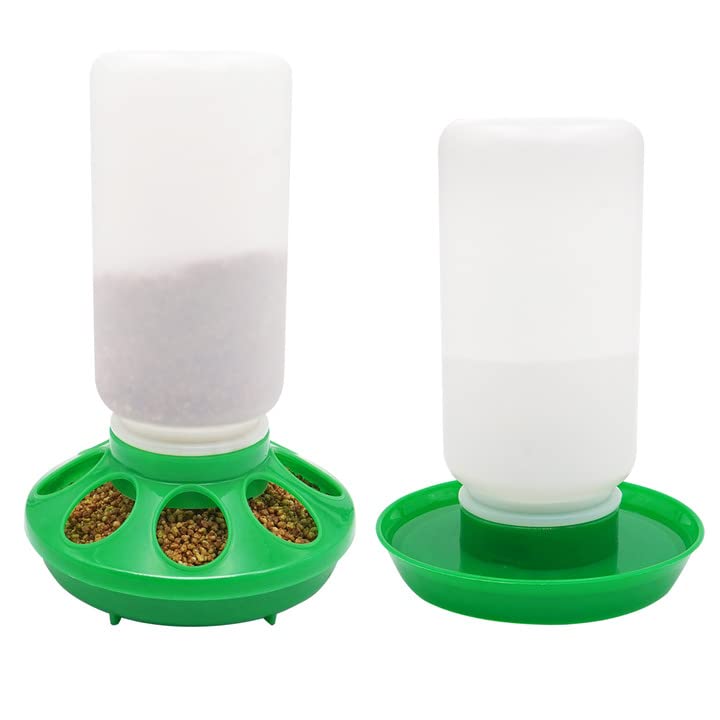 2 in 1 Chick Starter Set, 0.3Gal Feeder & 0.3Gal Waterer Set Green | Chick Feeder and Waterer, Quail Feeder, Duck Feeder, Poultry Waterer, Chicken Feeder and Waterer Set, Baby Chicken Supplies - color: Green
