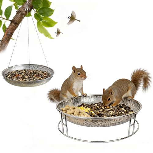 13-Inch Ground Feeding Platform for Birds, Squirrels, Ducks, Chicken, Stainless Steel Bird Feeders Combination with Additional Hanging Mesh Tray, Attracting Small Creatures for Backyard, Patio - color: bird feeder set