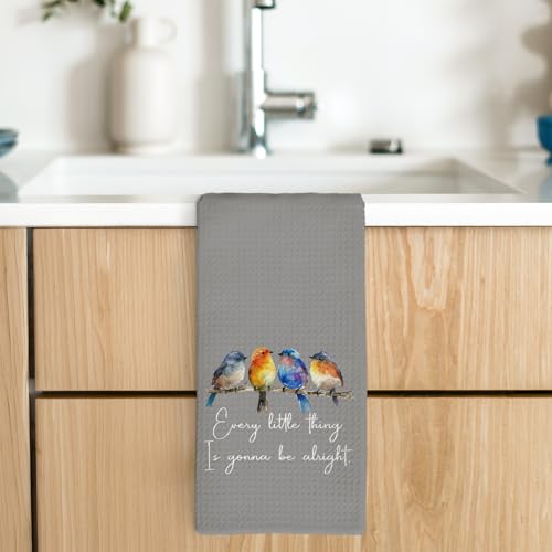 Every Little Thing is Gonna Be Alright Kitchen Towels 16x24 Inch, Sparrow Bird Gifts for Bird Lovers Women, Inspirational Quotes Tea Hand Towels(Gray) - color: Gray