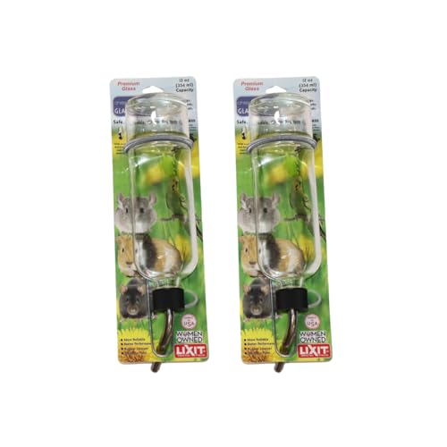 Lixit® Chew Proof Flat Sided Water Bottles for Rabbits, Ferrets, Rats, Birds, Hamsters, Guinea Pigs, Chinchillas Gerbils and Other Small Animals - Made in USA (Clear, 12 Ounce Pack of 2) - color: Clear (Pack of 2), size: 12 Ounce