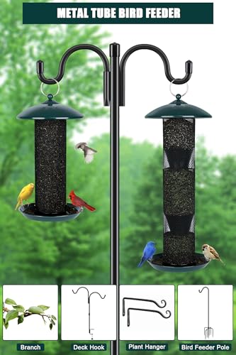 Gtongoko Finch Feeders for Outside All Metal Mesh Tube Bird Feeder Green | 2.5 LB Hanging Bird Feeder for Nyjer & Thistle Seed, Weather-Resistant Lid, Easy Refill & Cleaning, Closed Metal Ring - color: Green-0.24”
