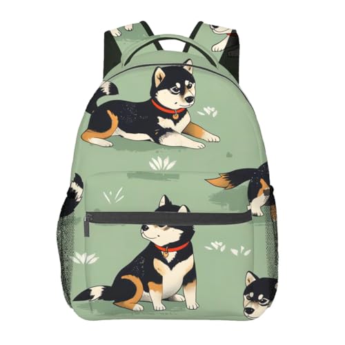 Cute Shiba Inu Backpack,Adorable Dog Polyester Backpacks,Lightweight Double Shoulder Back Pack for Kids Teens, Sage Green Bookbag,School Bag Gifts,Casual Travel Daypack Book Packs - color: Shiba Inu