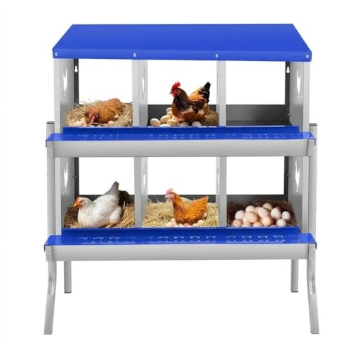 6 Compartment Chicken Nesting Box, Heavy Duty Metal Laying Box with Perch, - color: Blue, size: 6 Compartments with legs