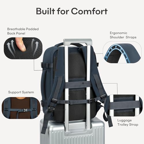 30L Travel Backpack for Women & Men: Flight Approved Carry On Backpack, TSA Personal Item Bag with Water Bottle Pocket, Weekender Essentials Backpacks fits 15.6" Laptop - Black Blue - color: Black Blue, size: Large