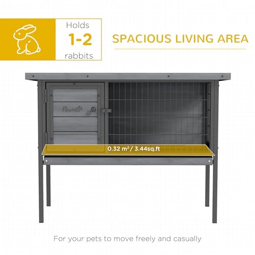 PawHut Rabbit Hutch Elevated Bunny Cage Small Animal Habitat with Metal Frame, No Leak Tray, Metal Wire Pan and Openable Water-Resistant Asphalt Roof for Indoor/Outdoor Gray | Small Animal Habitat, No Leak Tray, Metal Wire Pan, Openable Water-Resistant As