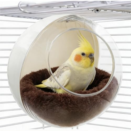 Bite-Resistant Bird Nest for Cage,Washable Clear View Hanging Bird House,Warm Plush Bird Bed Breeding Hut for Parakeet,Budgie,Lovebird,Canary&Small Parrots,Ideal for Laying Eggs,Sleeping&Breeding