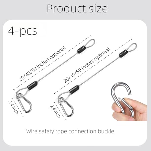 4 Pcs 59 Inch Premium Metal Planter Hangers，Bird Feeder Cable for Tree with Carabiner Clip，Bird House Hanging Hook and Chain Wire for Bird Feeders and Birdhouses，Baths，Baskets，Suet，Outdoor Camping