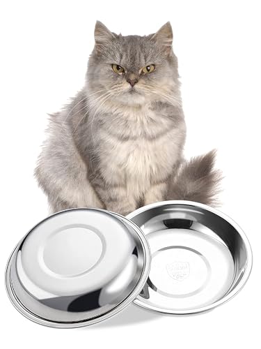 VENTION Stainless Steel Shallow Cat Food Bowl 7.3 Inch, Medium Whisker Fatigue Cat Food Dish 20.2 Fl.oz, Replacement Basic Kitten Bowls Bulk for Elevated Stand, Dishwasher Safe (Set of 2) - size: 7 3/10 Inch-Outer Dia.