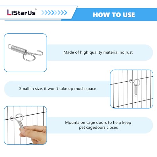 20 Pack Spring Door Latch for Rabbit Cages Metal Pet Spring Door Latch Lock | Multi-Functional for Fixing Birds Small Animal, Chicken, Dog, Cat, Parrot, Guinea Pig, Squirrel Cages Clips