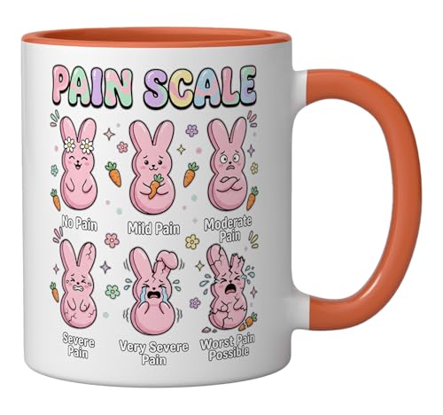 Funny Nursing Bunny Eggs Medical Pain Scale Easter Nurse Ceramic Mug, Orange/White - color: Orange/White