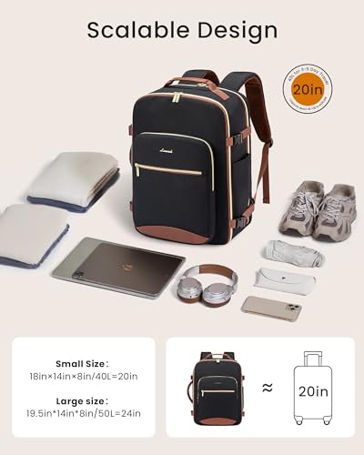 LOVEVOOK 56L Travel Backpack for Women & Men, Airline Approved Carry On Luggage with 3 Packing Cubes, TSA Overnight Bags, Waterproof Personal Item Bag, Weekender Essentials Backpacks fits 17" Laptop - color: 1 Black-brown, size: 56L-4Pcs