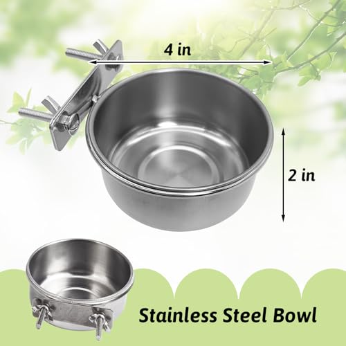 Tfwadmx 6 Pcs Stainless Steel Bird Bowls with Clamp,Clamp Holder Coop Cup,Bird Dishes for Cage, Cage Water Bowl for Cockatiels Lovebird Budgie Chinchilla