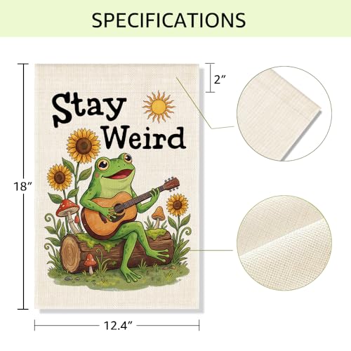 RZHV Stay Weird Double-Sided Garden Flag for Outdoor House Yard Sign Garden Decor Parade, Funny Frog Playing Guitar Sun Vertical Flag, Diversity Inclusive Outdoor Lawn House Patio Banner Decoration - color: Weird A