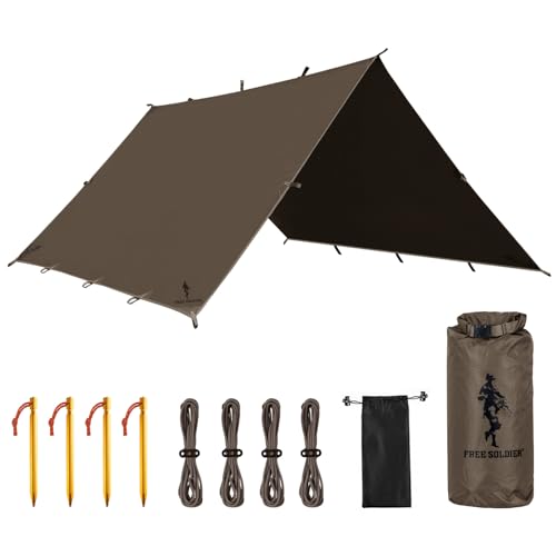 FREE SOLDIER Waterproof Camping Tarp Shelter Awning | Lightweight, Compact, Quick Setup, Waterproof Sun Shelter Campingtarp,For Backpacking, Beach, Travel and Outdoor Activities - color: Taupe 10×10.5ft
