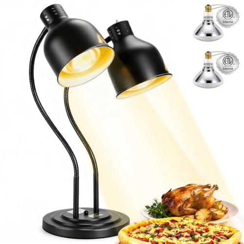 2-Head Heat Lamp for Food - 500W Commercial Food Warmers, Black | Keep Food Warm, Adjustable Head, Portable Food Heat Lamp, Food Warmers for Parties Buffet, Restaurant, Kitchen, Catering - color: Black