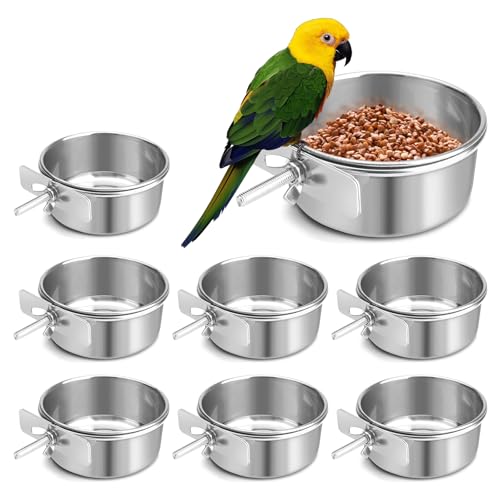 Bird Cage Feeder, Bird Feeder for Cage, 8 Pcs 10OZ Stainless Steel Parrot Food Water Bowls with Clamp Holder, Hanging Feeding Dish Cups for Cockatiel Parakeet Conure Budgie Lovebird Small Animal - color: 8pcs-10oz Stainless Steel Bird Bowls with Clamp