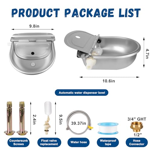Automatic Water Dispenser for Dogs, 304 Steel Float Valve Pet Water Bowl