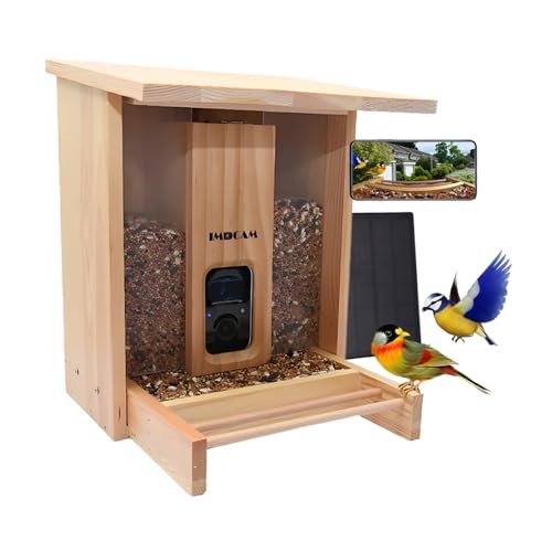 Smart Wooden Bird Feeder with Camera-Solar Power,Bird AI Identifier,1080p HD,5200mAh Battery,3.5L Extra Large,Twin Seed Bins