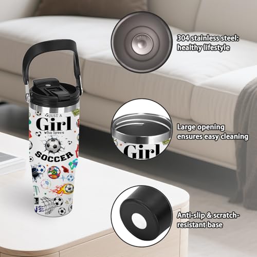 Soccer Gift for Women & Girls - 30oz Insulated Stainless Steel Tumbler with Handle, Cute Leak-Proof Water Bottle for Players, Fans - Great for Games, Practice, Christmas & Birthdays - color: Soccer1