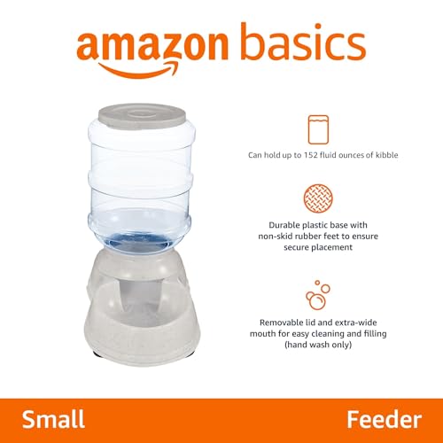 Amazon Basics Gravity Pet Food Feeder for Dogs and Cats, Easy to Clean, Easy to Fill, Removable Lid, 152fl.oz Capacity, Small - size: Small, style: Feeder