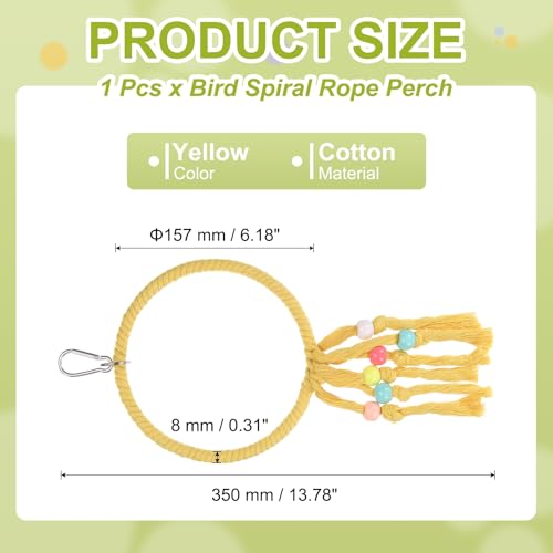 Bird Rope Perch Swing, Rope Ring Perch Standing Pole Accessory Climbing Swing Paw Grinding 13.7 Inch, (Yellow) Intended for Parrot/Parakeet/Budgies/Cockatiels/Lovebirds - color: Yellow, size: 13.7 Inch
