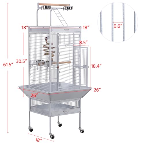 Yaheetech Wrought Iron Bird Cages, Play Top Large Aviary with Stand for Cockatiel Parrot Sun Parakeet Conures Lovebird Budgie Finch African Grey White, 61-inch - color: White