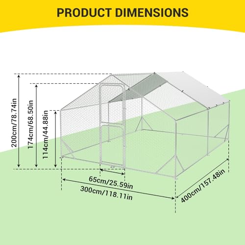 GarveeLife Large Metal Chicken Coop, Chicken Run with Cover, Large Chicken Run with Double Door for Outdoor Farm Yard (13.1 ft L x 9.8 ft W x 6.6 ft H) - size: 154.0"L x 78.7"W x 78.4"H