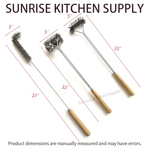 SUNRISE Fryer Brush with Long Handle (Stainless Steel, L, Single, and Double Brush) - color: Stainless Steel, size: L, Single, and Double Brush