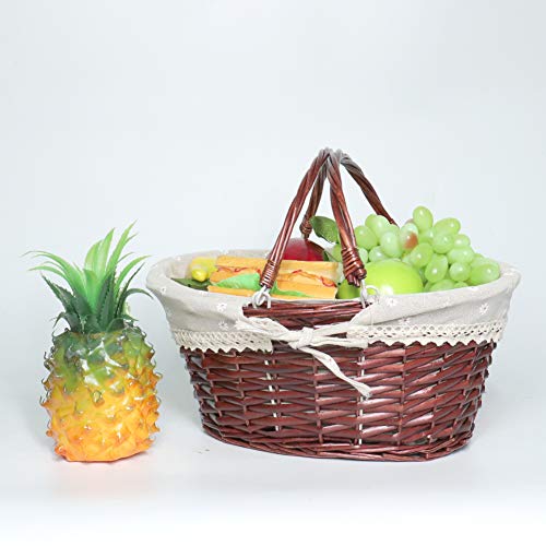 Wicker Gift Baskets Empty Oval Willow Woven Picnic Basket Easter Candy Basket Wine Basket with Handle Egg Gathering Wedding Basket (Brown) - color: Brown, size: Large