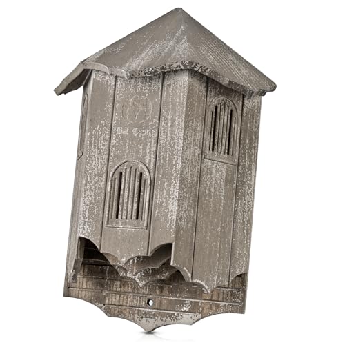 VIREESR Bat House for Outdoors, Castle 3-Chamber Bat Box, 100-Capacity | Cedar Wooden Bat House, Bat Boxes for Outside for Tree, 3 Chamber Design, Weather-Resistant, Distressed Wood - size: Distressed Wood