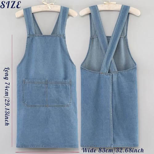 Adult Jour Denim Apron with Front Pockets | Cross Back Aprons Lightweight, Durable & Stain-Resistant for Kitchen Cooking, Gardening, Gift for Women, Man