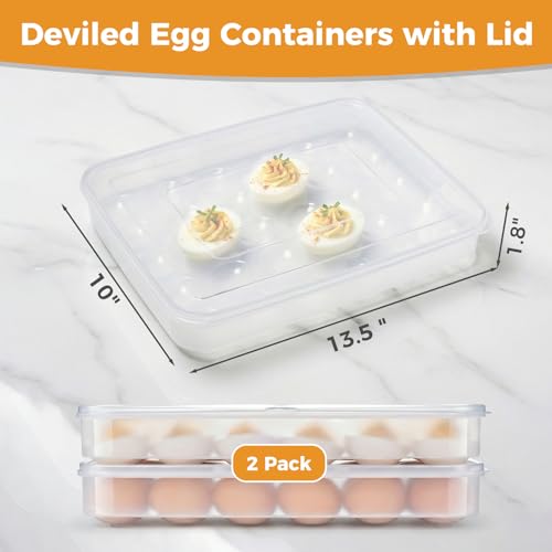 HANSGO Deviled Egg Containers with Lid, Set of 2, Plastic Clear Deviled Egg Tray Holder Carrier for 60 Eggs, Suitable for Refrigerator, Home, Party, Kitchen Supplies, Stackable & Portable - color: 60 Egg Box