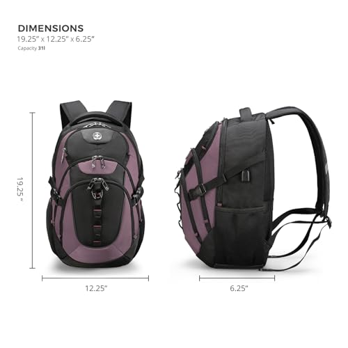 Swissdigital Design Laptop Backpack with USB Charging Port, Travel Backpack Fits 15.6 inches Computer, 31L College School Backpack for Women, Light Purple/Black | SD803-85 - color: Light Purple/Black