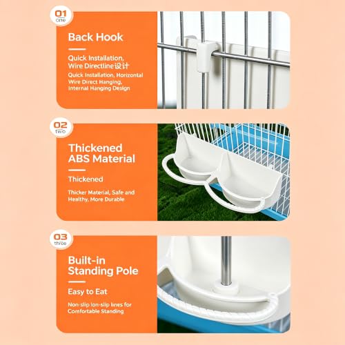 Bird Feeder for Cage, Hanging Plastic Feeder with Hooks, Large Capacity Water Food Bowl Cage Accessories, Water Dispenser with Perches for Small Bird Parakeet Cockatiel Canary Parrot