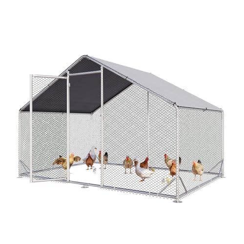 Aoxun Metal Chicken Coop, Outdoor Chicken Runs for Yard with Cover, Spire Roof Hen House Enclosure with Security Lock, Walk-in Cage Peak Hen House for Yard Farm (10x6.5x6.4 FT) - size: 120.0"L x 77.0"W x 76.8"H