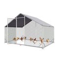 Aoxun Metal Chicken Coop, Outdoor Chicken Runs for Yard with Cover, Spire Roof Hen House Enclosure with Security Lock, Walk-in Cage Peak Hen House for Yard Farm (10x6.5x6.4 FT) - size: 120.0"L x 77.0"W x 76.8"H