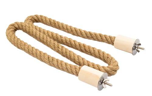 Bird Rope Perch for Parrots, Bendable Natural Jute Boing with Pine Wood and Stainless Steel Mount, Cotton Alternative, Cage Accessory for Parrots (Brown, 4 feet) - size: 4 feet