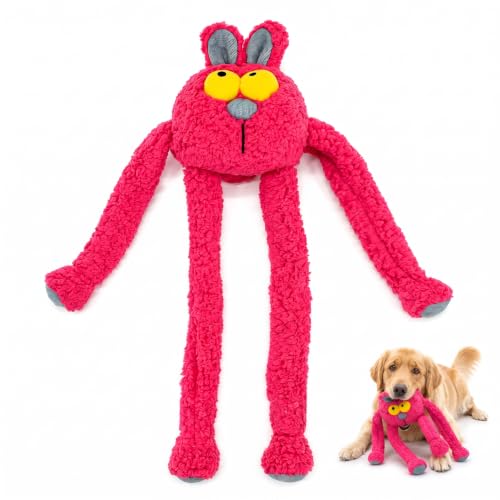 Squeaky Rabbit Dog Plush Chew Toy, Interactive Tug Squeaky Toy for Chewers, Medium Large Dogs & Fetch Play, 31.5 Inch Stuffed Play Toy with Stretchable Limbs for Gentle Gum Care & Boredom Relief - color: Rose Red (Swinging Rabbit)
