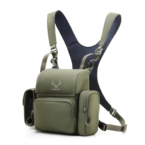 Binocular Harness Chest Pack: Bino Case with Rangefinder Pocket | Silent magnetic lid, one-handed access, rain cover, MOLLE webbing for Hunting Hiking Bird Watching - color: Green, size: Large