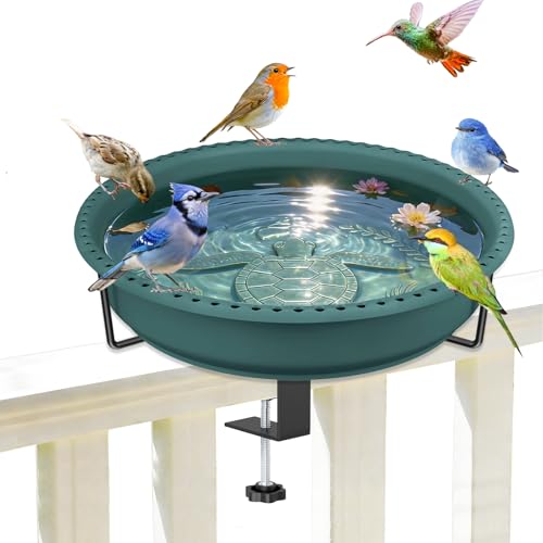 Bird Baths for Outdoors, Rustproof Metal Clamp Birdbaths & Birdfeeder with Detachable Plastic Basin, Outdoor Bird Feeding & Watering Station for Wild Birds Garden Patio Balcony (Green) - color: Green