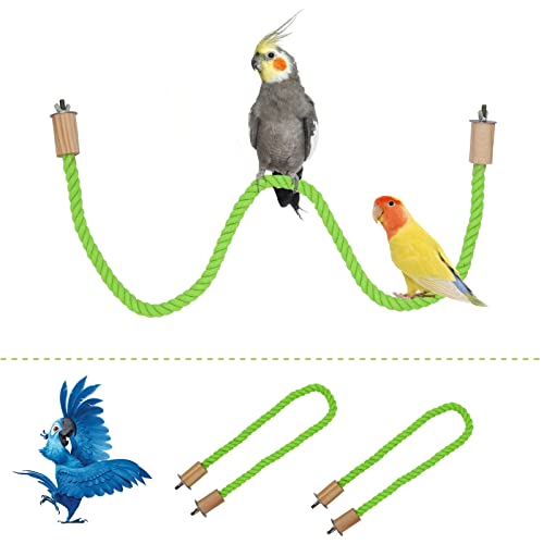 2 Pack Bird Hemp Rope Perch Swing, Bird Cage Stand Pole Accessories, Paw Grinding Standing Climbing Perch for Parrot, Parakeet, Budgies, Lovebirds (55.1 inches/140 cm) - color: Green, size: 55.10 inches